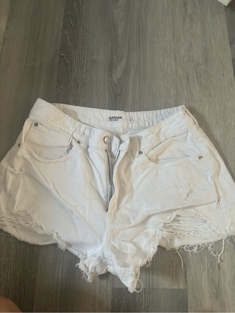 Garage White Distressed Denim Shorts